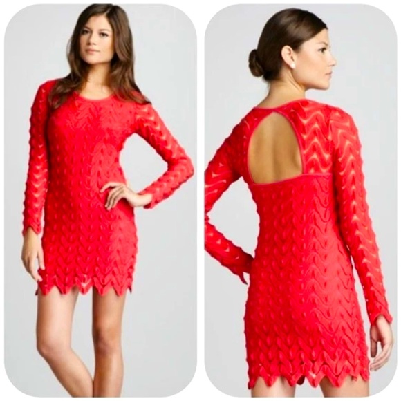 Free People Dresses & Skirts - Free People wild thing red mini dress lace crochet knit longsleeve Medium M